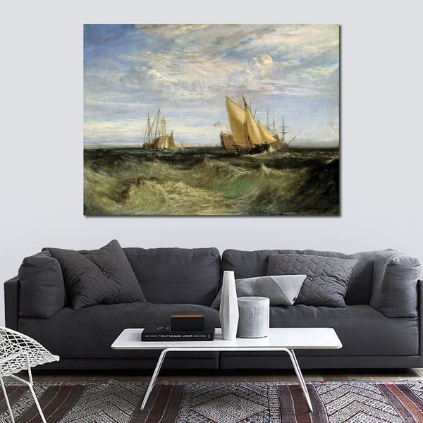 Paysage marin romantique toile oeuvre un jour venteux Joseph William Turner peinture à la main Art appartement décor