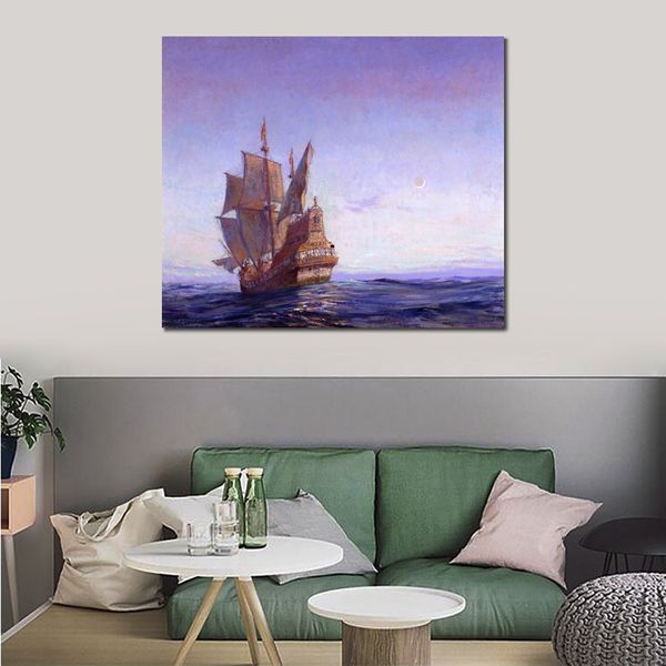 Paysage marin romantique toile oeuvre ancien marin Frank Vining Smith peinture à la main Art appartement décor