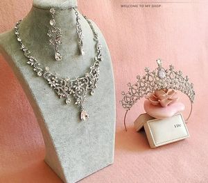 Romantique brillant perlé strass mariée diadème collier boucle d'oreille ensembles de bijoux perles accessoires de mariage pour la soirée de mariage LY057