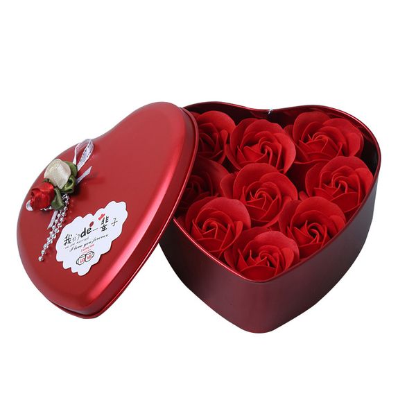 Jabón romántico Flor Caja de regalo Favor de fiesta 9 Rosas Flores Baño perfumado Cuerpo Pétalo Espuma Flor artificial Regalos del día de San Valentín