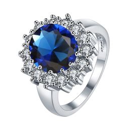 Romantische solitaire ringen Imitatie Rhodium Geplate cirkel mozaïek blauw zirkoon platte ring luxe elegante sieraden bruiloft voorstellen geschenken pota 218l
