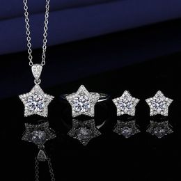 Romantische Star Lab Diamanten Sieraden Set 925 Sterling Zilveren Party Trouwringen Oorbellen Ketting voor Vrouwen Moissanite Sieraden