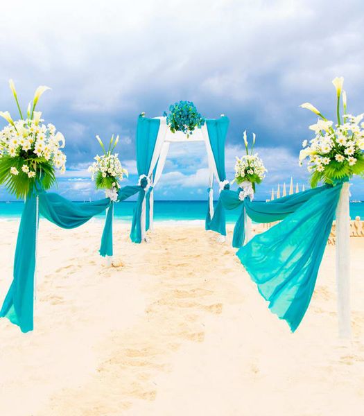 Fondo romántico de boda de playa de verano estudio fotográfico cielo azul cenefa de mar arco de flores fotografía escénica al aire libre telón de fondo 8x10 pies