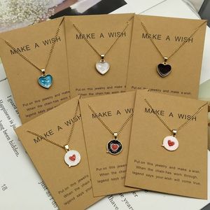Romantique doux mignon coloré pendentif en forme de coeur colliers femme chaîne clavicule collier bijoux cadeau avec carte papier