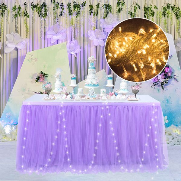 Jupe tutu de table romantique avec guirlandes lumineuses de 5 m pour le décor de fête d'anniversaire de mariage baby-shower 1,83 m * 0,77 m 2,75 m * 0,77 m 4,27 m * 0,77 m