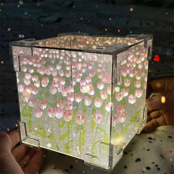 Boîte à fleurs en tulipe romantique faite à la main de nuit à la main