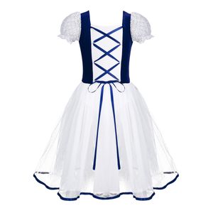 Romantische Tutu Giselle Ballet Kostuums Meisjes Kind Velet Tule Schaatsen Jurk Ballerina Bubble Korte Mouw Kant Zomer Tutu Jurk