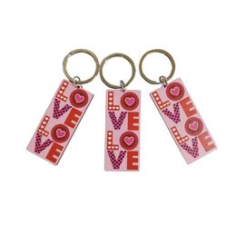 Porte-clés en bois avec lettres imprimées, romantique, saint-valentin, amour, idée de dessin animé mignon
