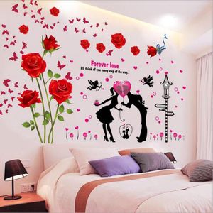 Romantisch Valentijnsdag Cadeau DIY Rozen Bloemen Muurstickers voor Woonkamer Bruiloft Decoratie Zelfklevende Posters