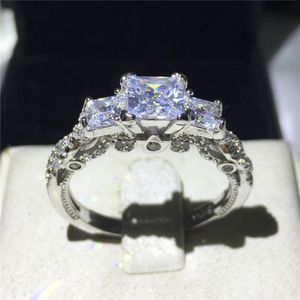 Anillo femenino Vintage romántico de tres piedras Diamonique cz diamante anillo de compromiso de Plata de Ley 925 para mujer 285P