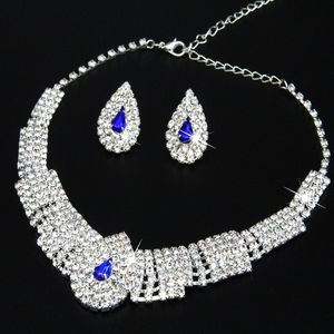 Romantische bruiloft sieraden sets voor bruids bruidsmeisje sieraden drop earring ketting set kristal groothandel cadeau