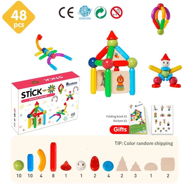 Romboss 48 pièces enfants ensemble de Construction magnétique balles bâton blocs de Construction Montessori jouets éducatifs pour enfants cadeaux 240110