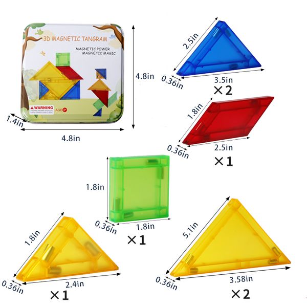 Romboss 7pcs Toys éducatifs pour l'enfant Puzzle Puzzle 3D Magnetic Tangram Kids Creative Handcraft Preschool Meilleurs cadeaux de Noël