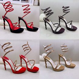 Rome Platform Sandals Designer Chaussures Black Red Rignestone Twining Foot Ring Shoe Femme Bande étroite 12,5 cm