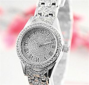 Rome Word Dial Luxury Crystal Righestone Quartz Watches Fashion Bling Crystal en acier inoxydable Quartz Analogue Watches Whole6702144