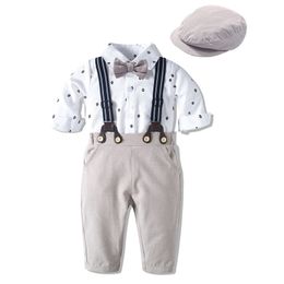 Romper kleding set voor babyjongen met hoed gentleman gestreepte zomer lange mouwen kleding pak peuter kind bodysuit set baby 20220225 H1