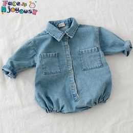 Barboteuse Infantile Garçon Fille Salopette Combinaison À Manches Longues Mignon Dessin Animé Denim Bébé Printemps Automne Costume Vêtements Pour Bébés 210413