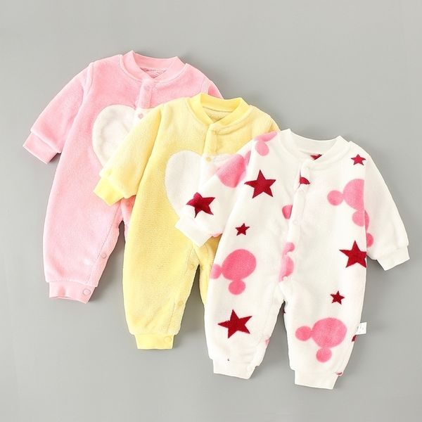 Romper Hiver Nouveau-né Garçon Fille Mignon Imprimer Chaud Bébé Doux Polaire Combinaison Pyjamas Bébé Filles Vêtements 210309