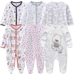 Rompers 0-12 maanden Baby Rompers Born Girls Boys 100%katoenen kleding van Long Sheeveeve 1/2/3-stuk kinderkleding Pyjama's overalls 230516