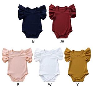 Rompers 0-18 mois nouveau-né bébé bébé combinaison plissée d'été à manches courtes à manches en satin en tricot en tricot