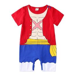 Rompers 0-2 jaar oude kindercartoon één stuk baby rollenspellen korte mouwen jumpsuit kinderkinderen babykleding meisje en jongen kledingl2405L2405