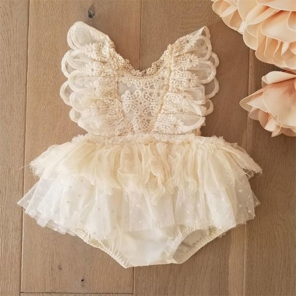 Mamelucos 0-24 Meses Ropa de niña Niñas Flor de encaje Mameluco nacido Mono Niños Tutu Princesa Traje Verano Niño Ropa de una pieza 220905