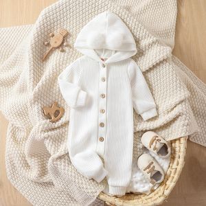 Mamelucos 0-24M Mameluco con capucha de punto para bebés Otoño cálido Infantil Niños Niñas Monos de manga larga Invierno Ropa para niños pequeños Trajes 230831