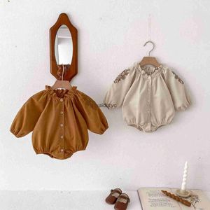 Rompers 0-2y Baby Bodysuit Corduroy One Piece Ruffe Collar Bodysuit Fashion Baby Outfit H240426