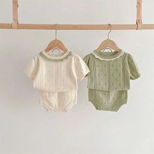 Rompères 0-36 mois en coton Coton Tricot à tricot Soft Cozy Baby Petal Collar Shirt + Shorts Summer Automne Toddler Clothes Set H240425