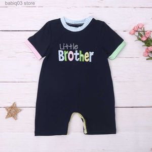 Rompers 0-3t Pasgeboren babyjongen romper baby zwarte mouwloze jumpsuit met brief kleine broer borduurwerk uit één stuk peuter bodysuit t230529