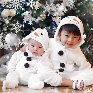 Rompers 0-3 jaar peuter geboren kind babyjongen meisje kerstrandsen sneeuwman pluche jumpsuit met lange mouwen warme herfst lente kostuums 220905