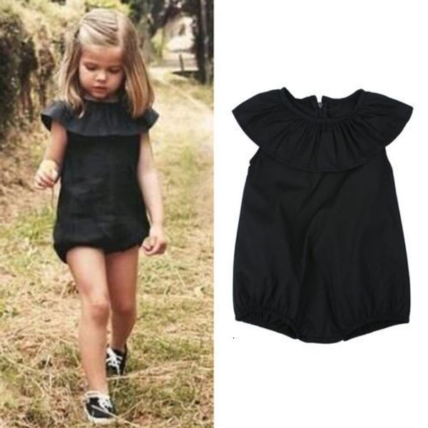 Barboteuses 0 5Y été casual jolie infantile enfants bébé filles barboteuse à manches courtes solide noir coton combinaisons vêtements 230626