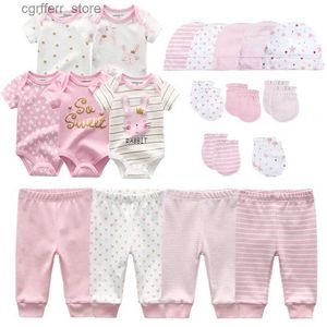 Rompers 0-6 maanden Pasgeboren Set Baby Boy kleding Pak Jumpsuits+Pants+Hat+Handschoenen Infant Girl Birth Outfit Ropa Bebe Onsies Sets Summer L410