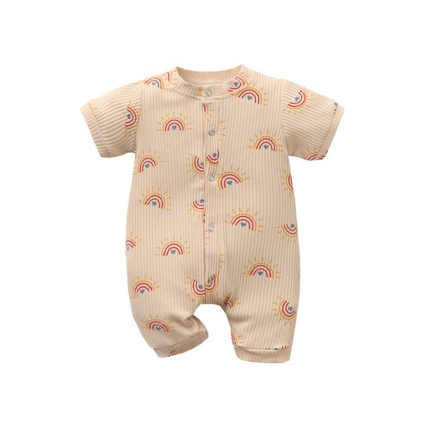 Barboteuses 018M bébé filles garçons barboteuse arc-en-ciel imprimé col rond manches courtes combinaisons été décontracté coton doux vêtements J220922