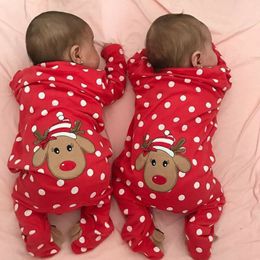 Mamelucos 018M My First Christmas Baby Boy Girl Born Infant Cartoon Deer Red Jumpsuit Playsuit Disfraces de Navidad 221117