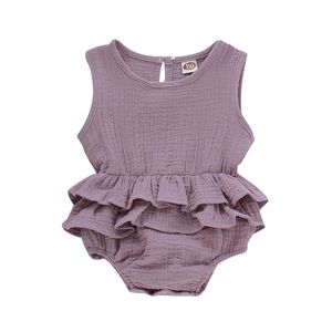 Rompers 024M baby's meisjes kleding zomer kinderen ruches bodysuits katoenen zachte baby mouwloze romper outfits 230522