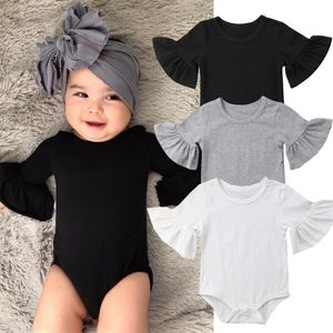Rompers 024m geboren babymeisje flare mouw solide zwart wit grijs casual romper jumpsuit outfits babykleding zomer kinderen pak 220913