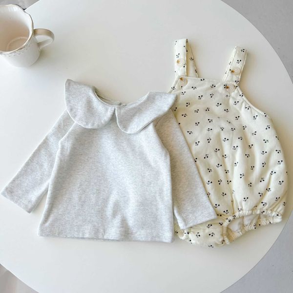 Mamelucos 03y Baby Girl Sweet Cherry Sling Body Mono de pana Niñas Otoño Simple Sólido Peter Pan Collar Profundidad Camisa J220922