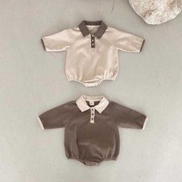 Rompers 03y Toddler Boy Fashion Polo Bodysuit Simple Collar Loose Jumpsuit Kid Girl Corduroy Solid Outfits One Piece J220922