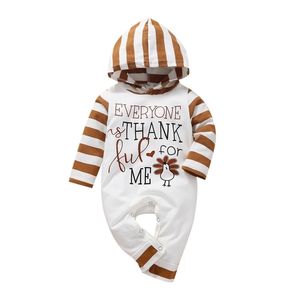 Rompers -06-22 Lioraitiin 0-18m baby babymeisje herfst romper lange mouw brief kalkoen bedrukte capuchon jumpsuit kleding 221107