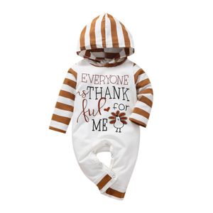 Rompers -06-22 Lioraitiin 0-18m baby babymeisje herfst romper lange mouw brief kalkoen bedrukte capuchon jumpsuit kleding 221117