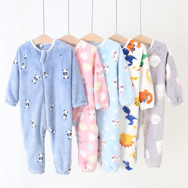 Barboteuses 1 à 5 ans hiver flanelle pyjamas pour enfants sacs de couchage barboteuses pour garçons et filles costumes pour vêtements de maison 231124