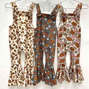 Barboteuses 15Y bébé enfant filles combinaison sans manches citrouille rugby papillon imprimé long pantalon évasé décontracté été vêtements pour enfants J220922