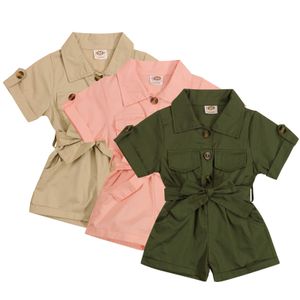 Rompers 15y mode zomer peuter kinderen babymeisjes kleren gereedschapsstijl korte mouwen reversknop overalls jumpsuit outfits j220922