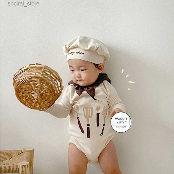 Rompers 1622b Baby Clothes Bodys Bodys Bodys Spring été Nouveau bébé Chefs Style Clothes Toddler Boy One Piece Vêtements L240402