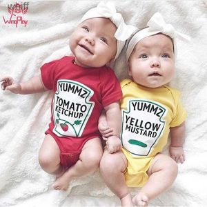 Rompertjes 2019 Baby Jongens Meisjes Kleding Zomer Baby bodysuit Korte mouwen Letter Baby Body One Pieces Schattige baby's Tweelingkleding #YC24319