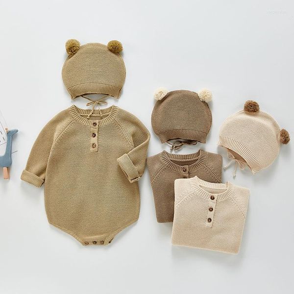 Barboteuses d'automne pour bébés filles, body en tricot avec chapeau, tenues pour enfants garçons et filles, 2022