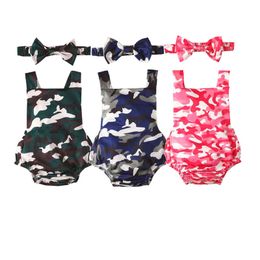 Rompers 2022 Baby Summer Clothes Nouveau-né bébé fille camouflage sans manches à saut de combinaison de bodys de combinaison 2 pièces J220922