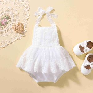 Rompers 2022 Baby Zomerkleren Pasgeboren Baby Girl Wit Koer Romper Mouwloze Halter Ruffles Jumpsuits Outfit J220922