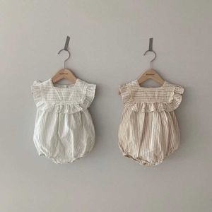 Rompers 2022 Zomer Nieuw babymeisje Bodysuit Ruches Mouwloze prinseskleding schattig babymeisje gestreepte jumpsuit peuter onesie 024m J220922